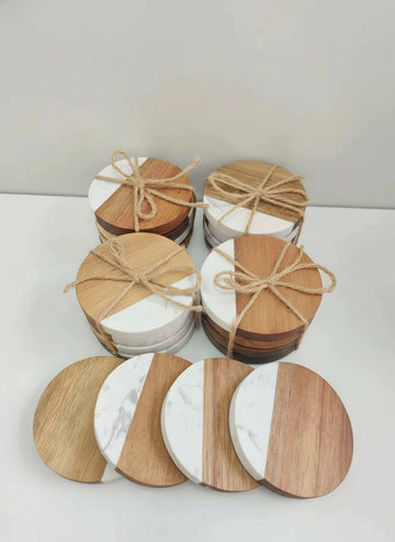 Marble & Wood Coaster Set
